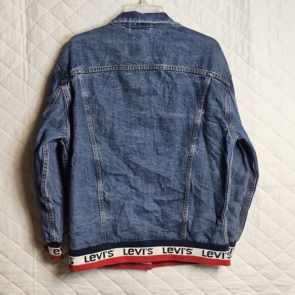 Levis Baggy Sport Tape Trucker Jean Jacket Womens Small Blue Denim - Picture 6 of 16